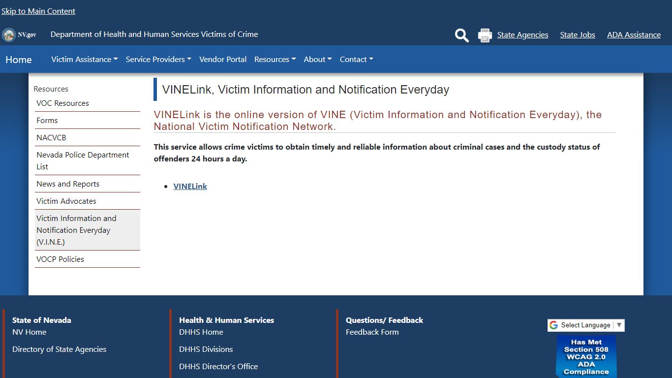 VINELink, Victim Information and Notification Everyday - Nevada
